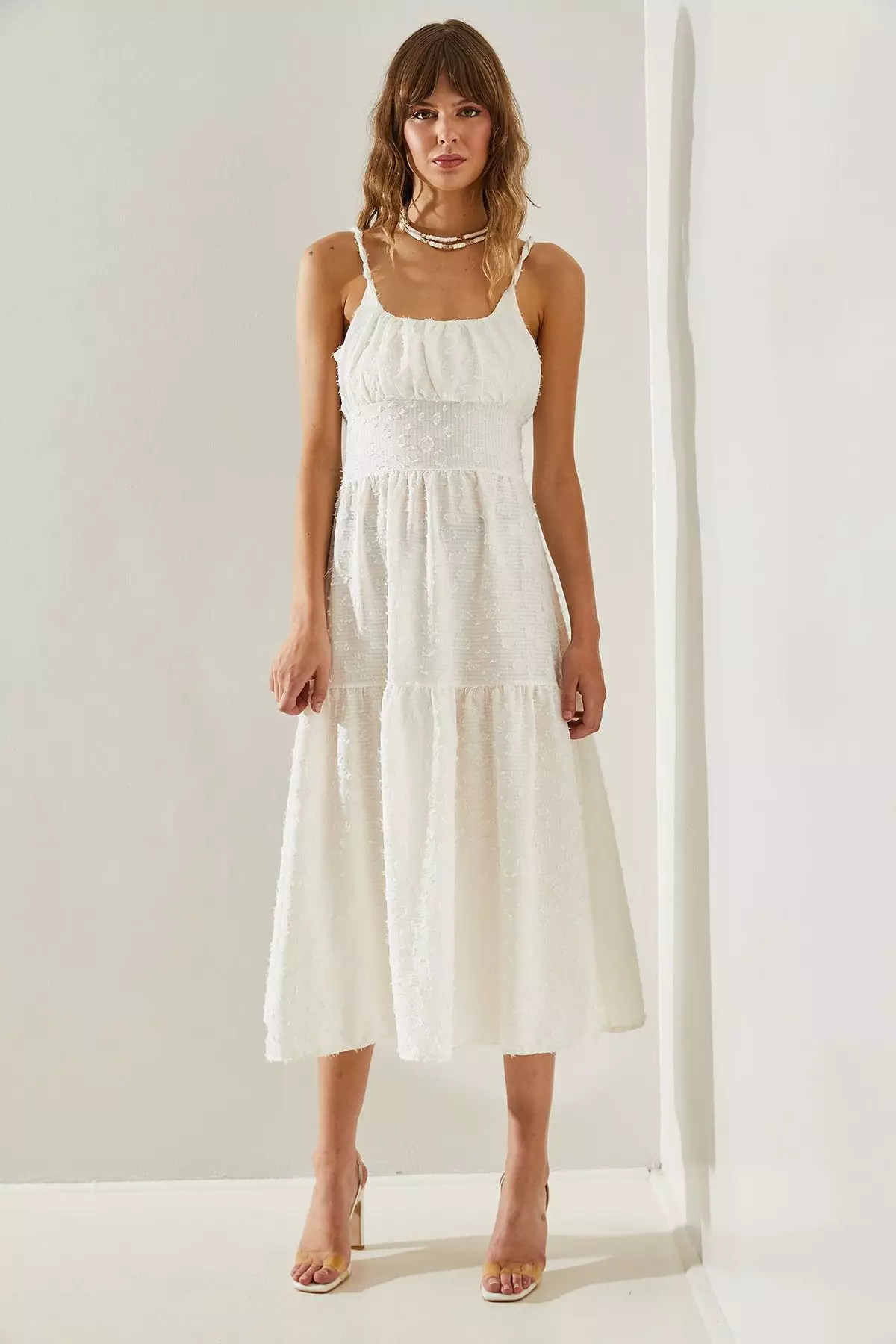 Women's Thin Printed Strap Layered Woven 5616 Dress 60251366