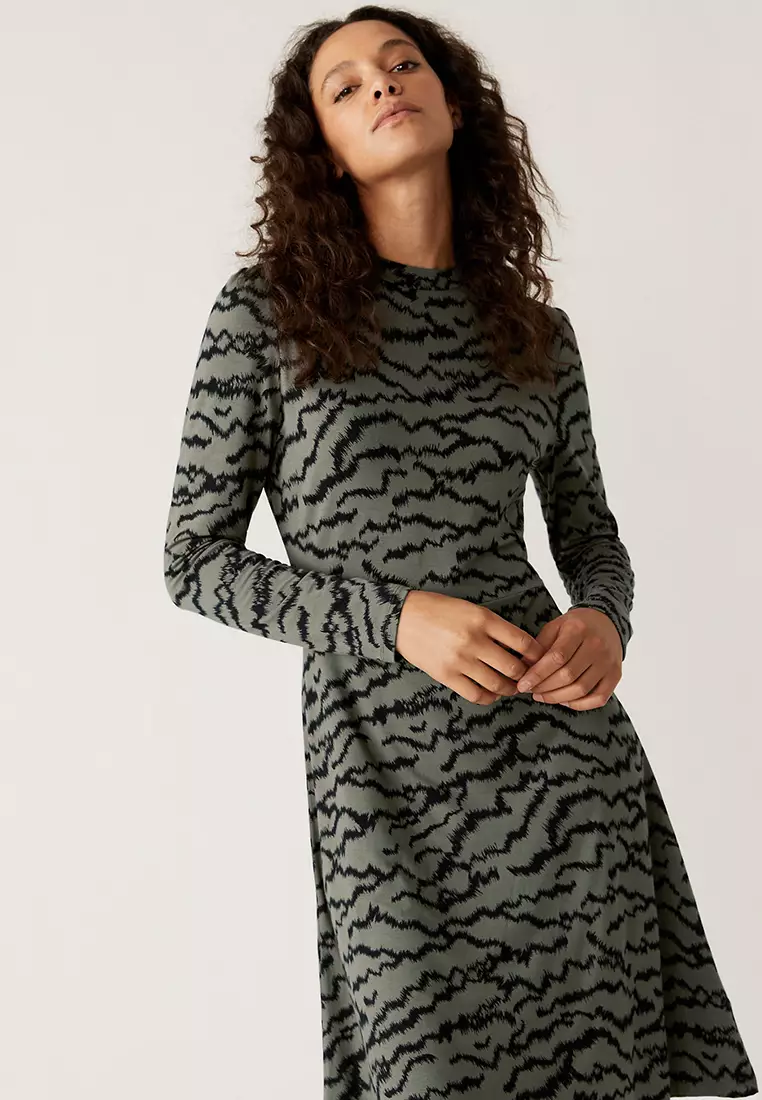 Jersey Printed High Neck Skater Dress