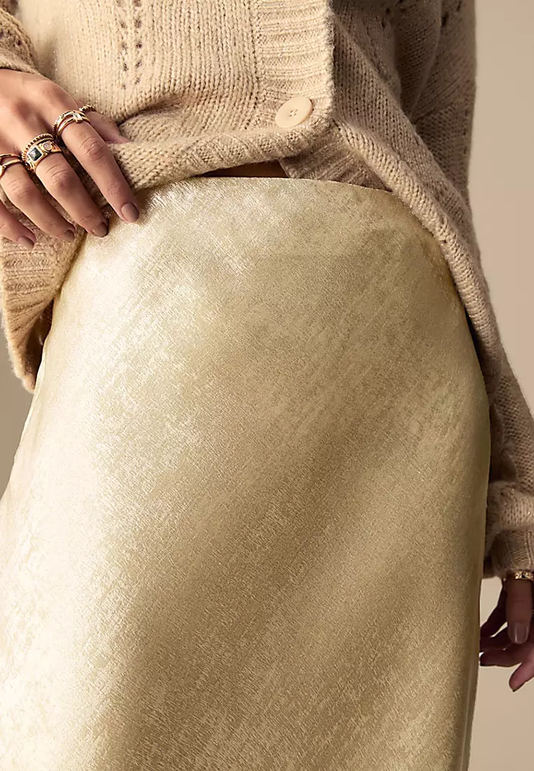 Plisse Metallic Maxi Column Skirt