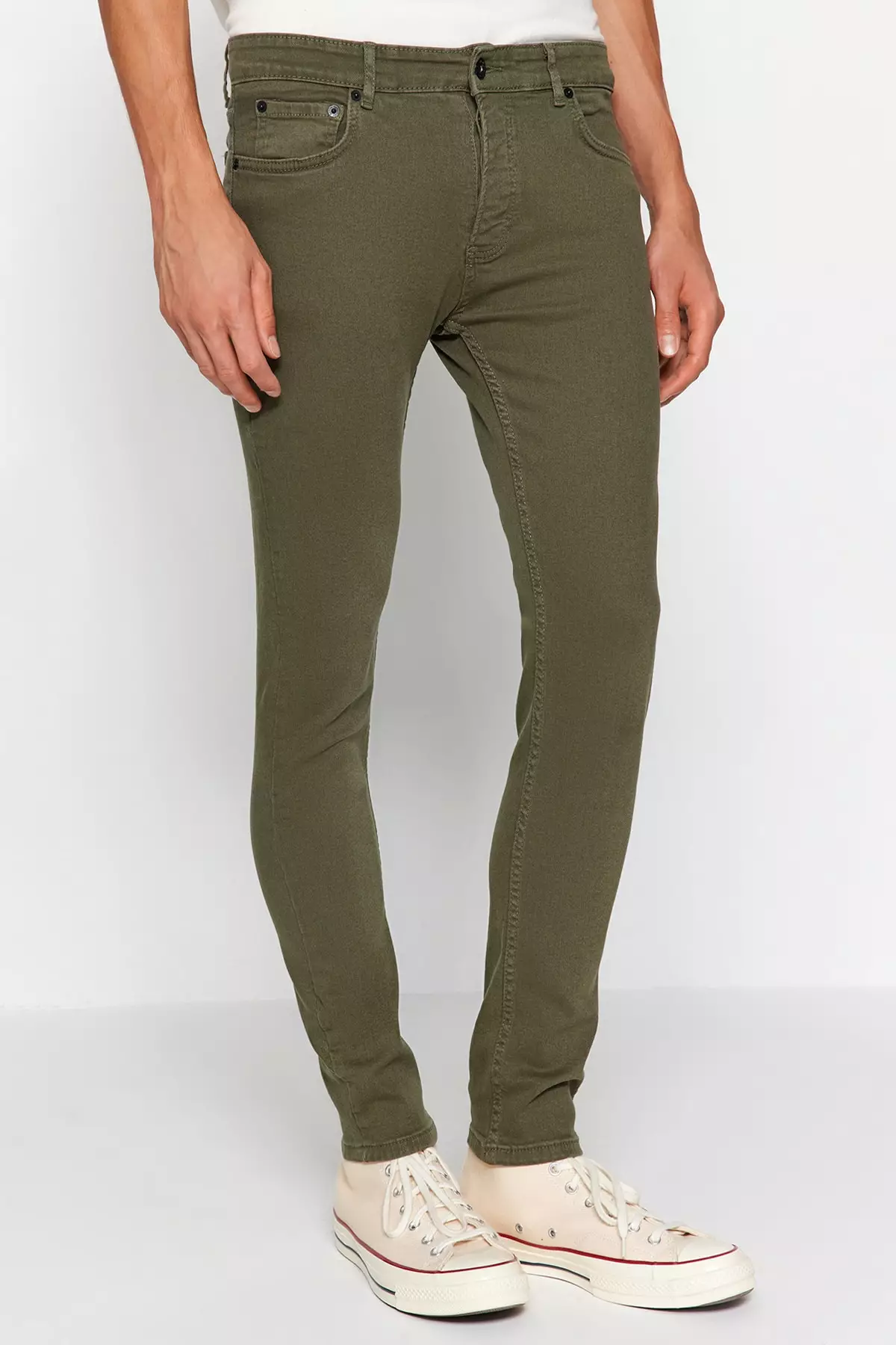 Khaki skinny online trousers