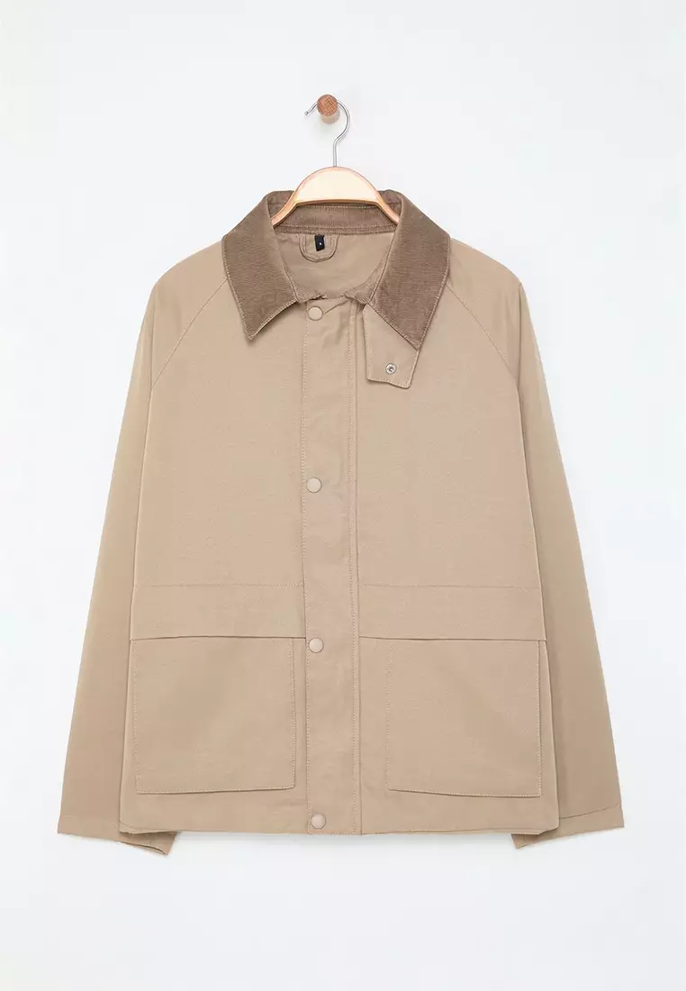 Stone Regular Fit Velvet Collar Detailed Unisex Seasonal Coat TMNAW25MO00017