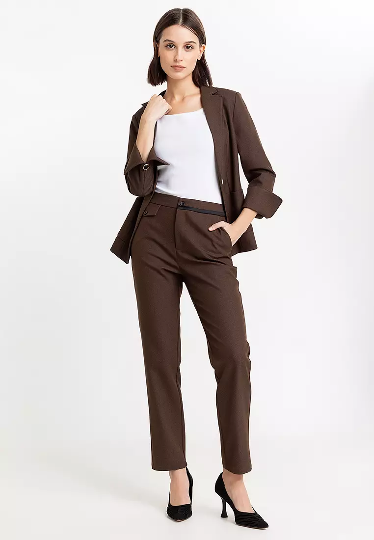 Slit Cuff Textured Suit Blazer with Pants