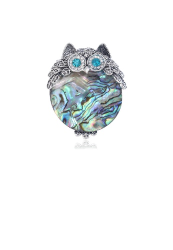Glamorousky white Fashion Cute Owl Colorful Shell Brooch with Cubic Zirconia 27F70AC88341B9GS_1