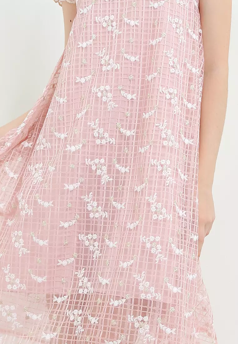 Cap Sleeves Assym Hem Lace Dress