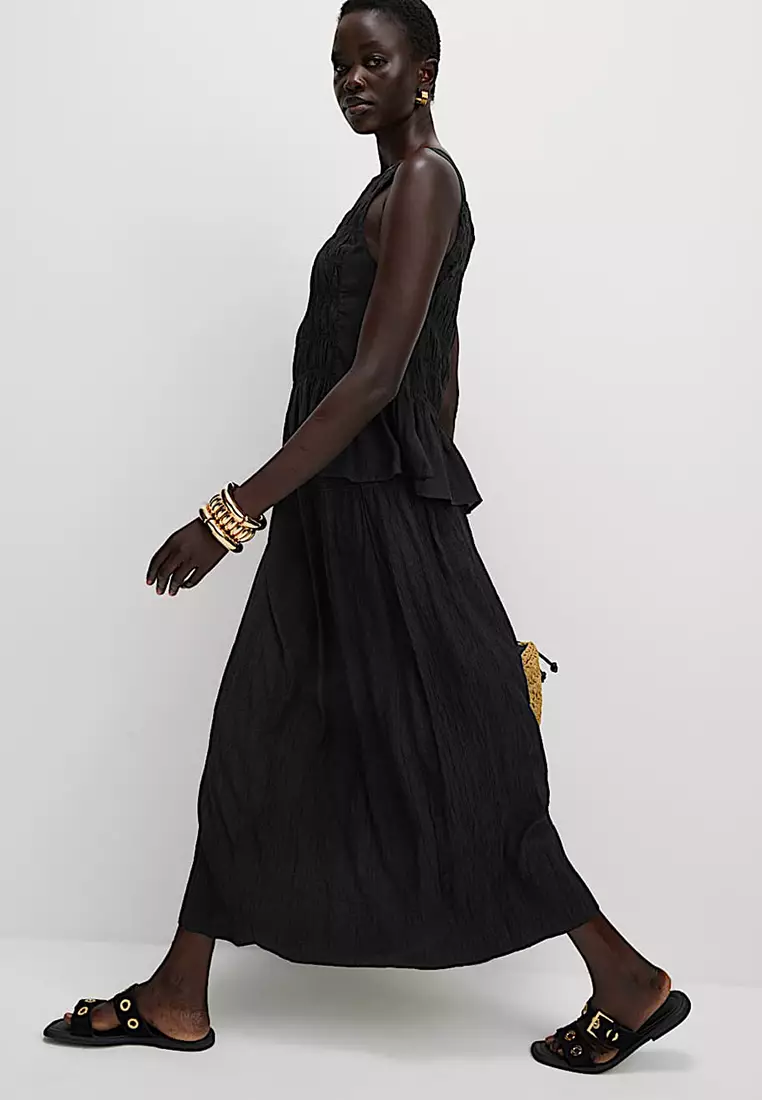 Crinkle Textured Midaxi Circle Skirt