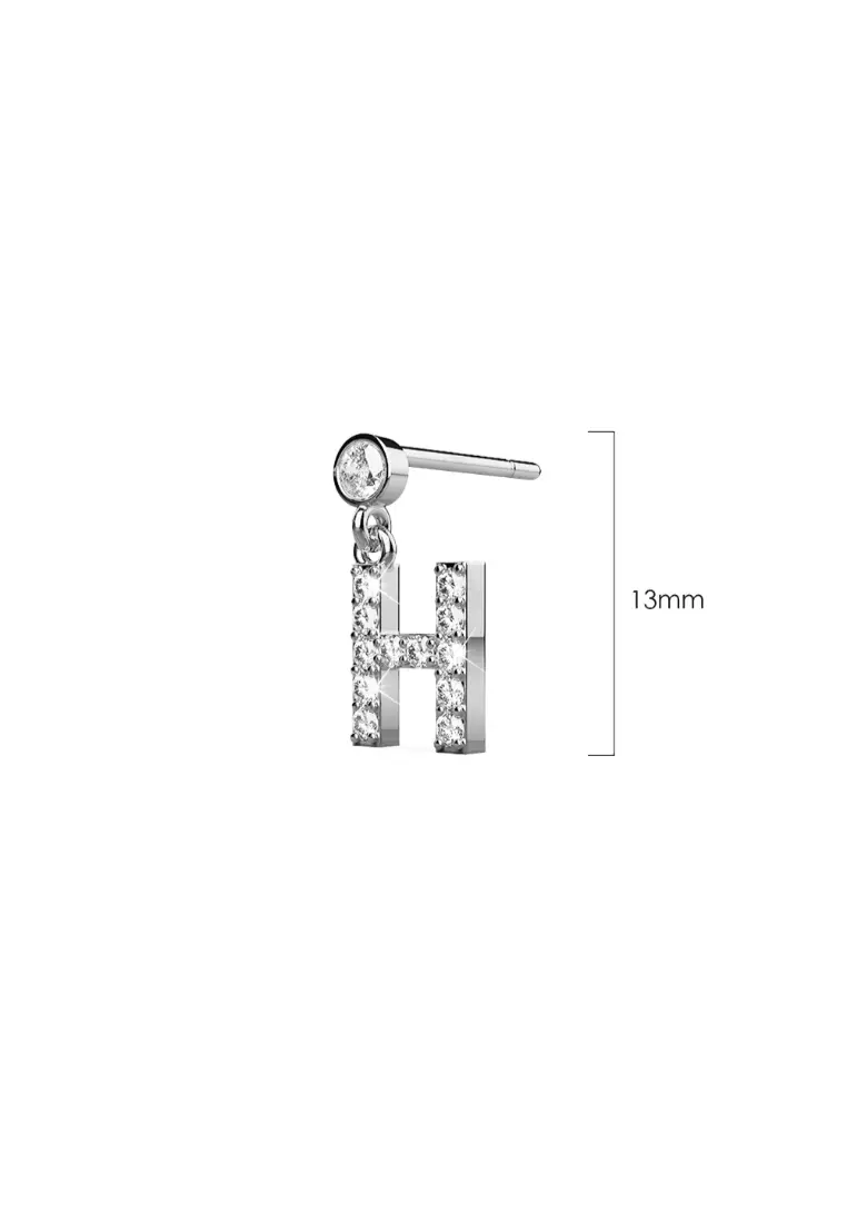 Solid 925 Sterling Silver Initial Crystal Personalised Alphabet Letter Earrings - H