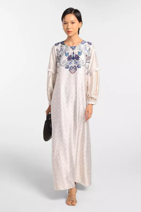MINIMAL - Gadiel - Gamis Motif Border Ornament - Off White - Rezky Aditya & Citra Kirana for Manzone & Minimal Warna Offwhite
