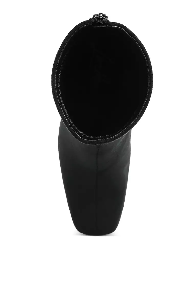 黑色方頭超細纖維踝靴