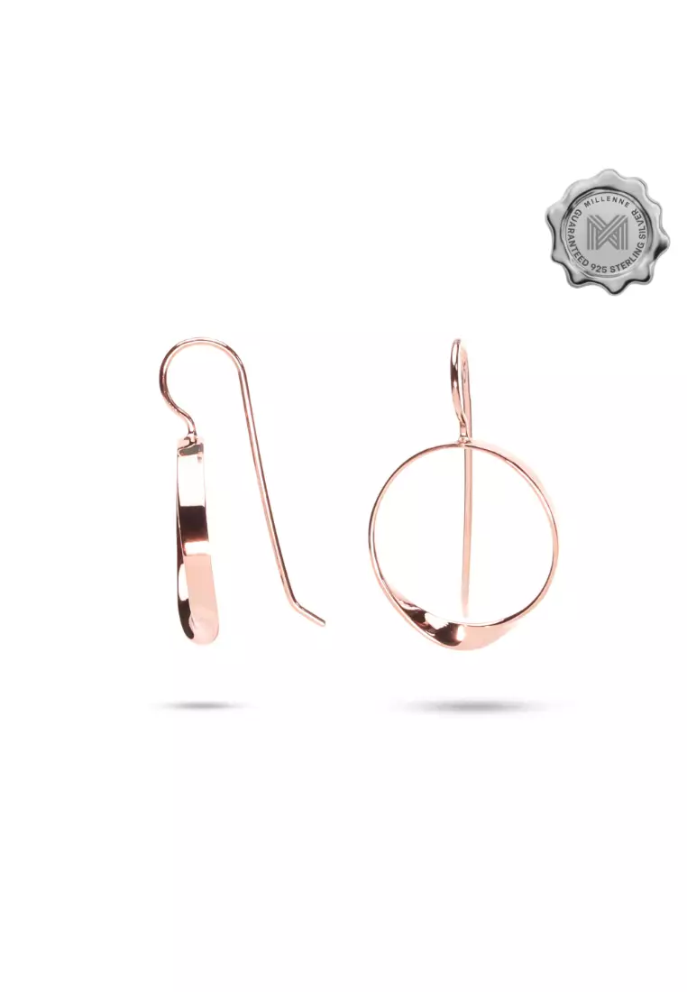Minimal Circle Arched Rose Gold Hook Earrings with 925 Sterling Silver