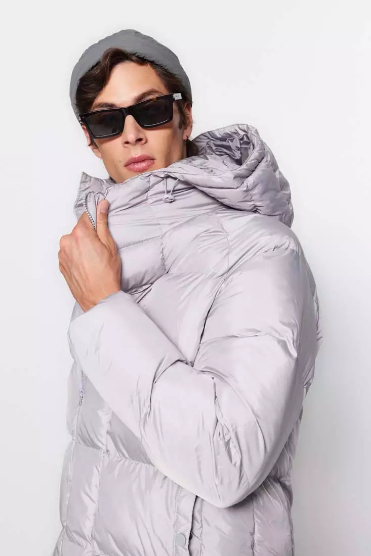 Light Gray Men's Oversize Windproof Winter Jacket