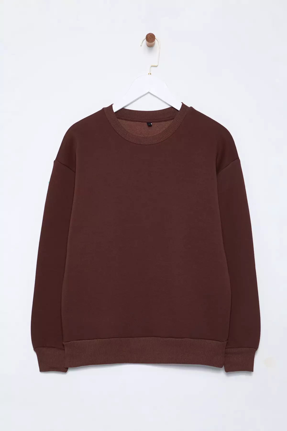 Thick Cut Brown Fleece Crew Neck Sweatshirt