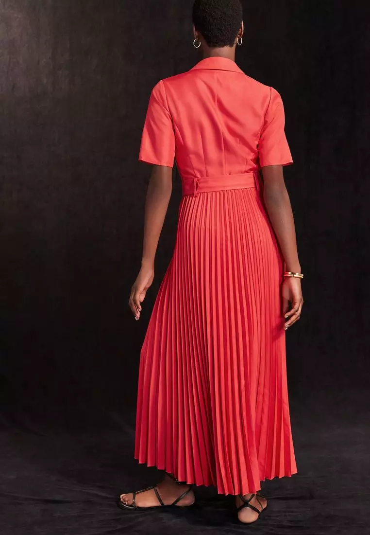 Pleated Short Sleeve Dress