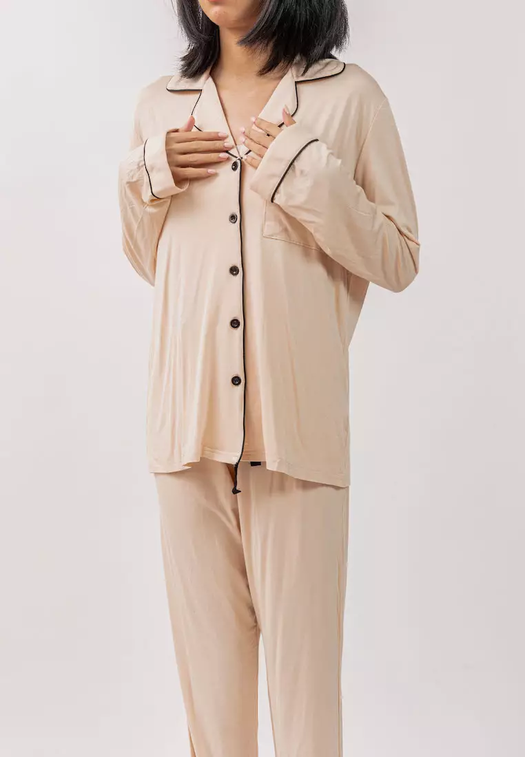 Basic Silk Pajama Long Pants Set Lounge Wear Sleepwear