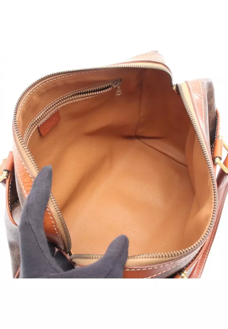 Pre-Loved Celine Macadam mini boston bag PVC leather Brown Dark brown