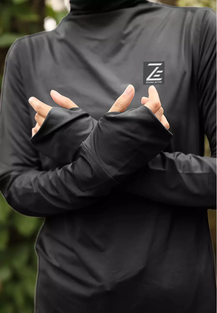 Zelena - Haya Inner Thumbhole Dry Fit | Kaos Olahraga Polos - Black - L