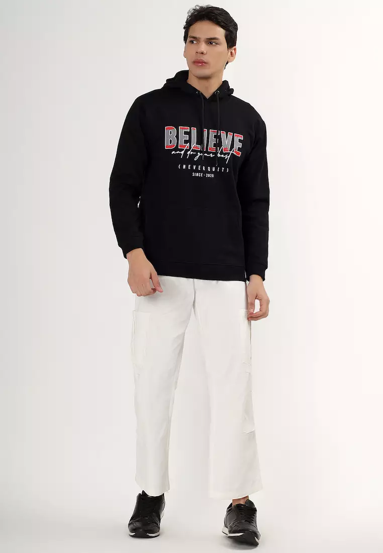 Mens Believe Graphic Print Cotton Relaxed Fit Hoodie, Black,Training,Jogging,Premium look, Comfortable