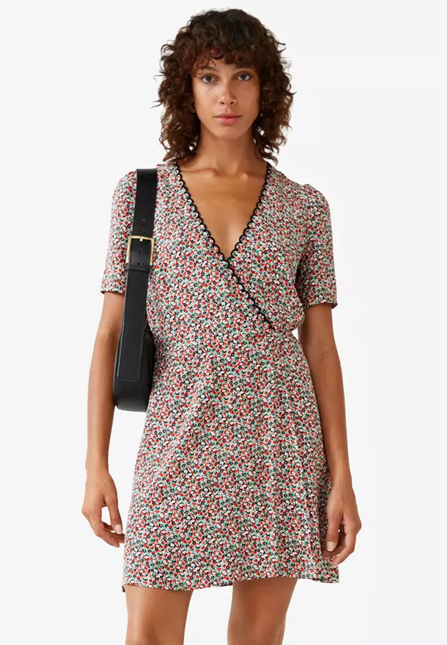 Printed Scallop Wrap Mini Dress