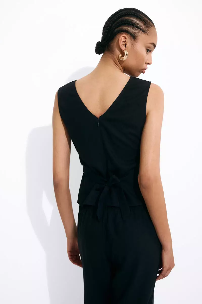Linen-blend tie-back top