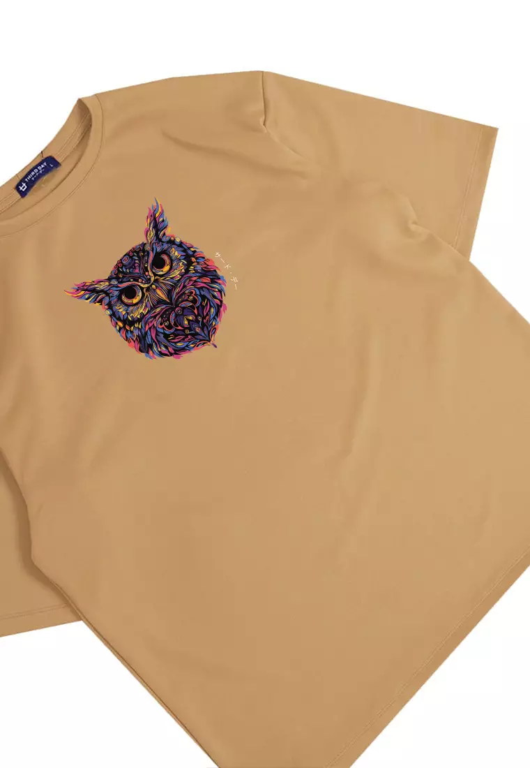 MTV79 Kaos Oversize Gambar Burung Hantu Owl Bahan Tebal Scuba "owl katakana" Khaki