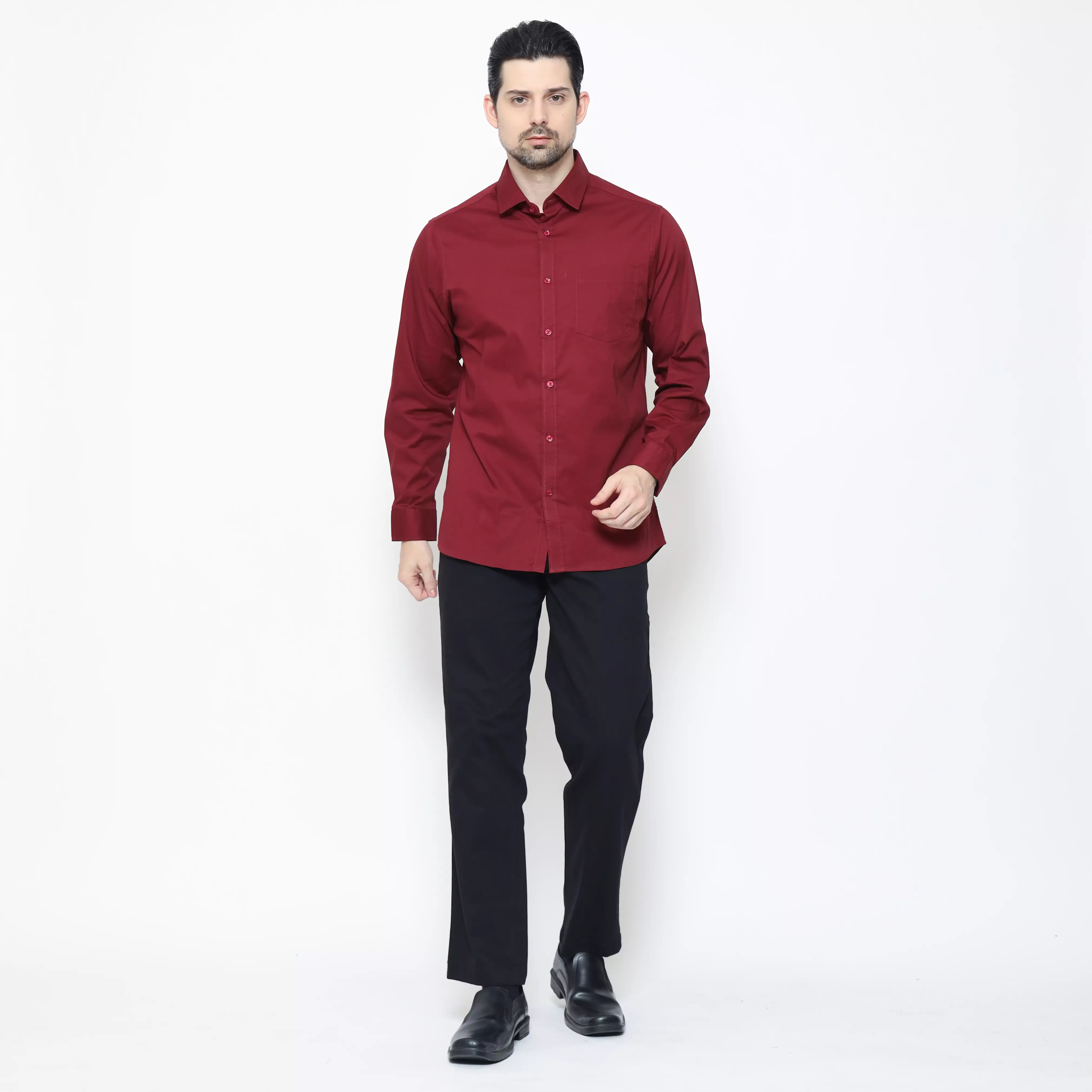 Lawell Kemeja Pria Slim Fit – Formal & Casual Warna Wine – Cotton Garbadin – ALCEO-MLSF