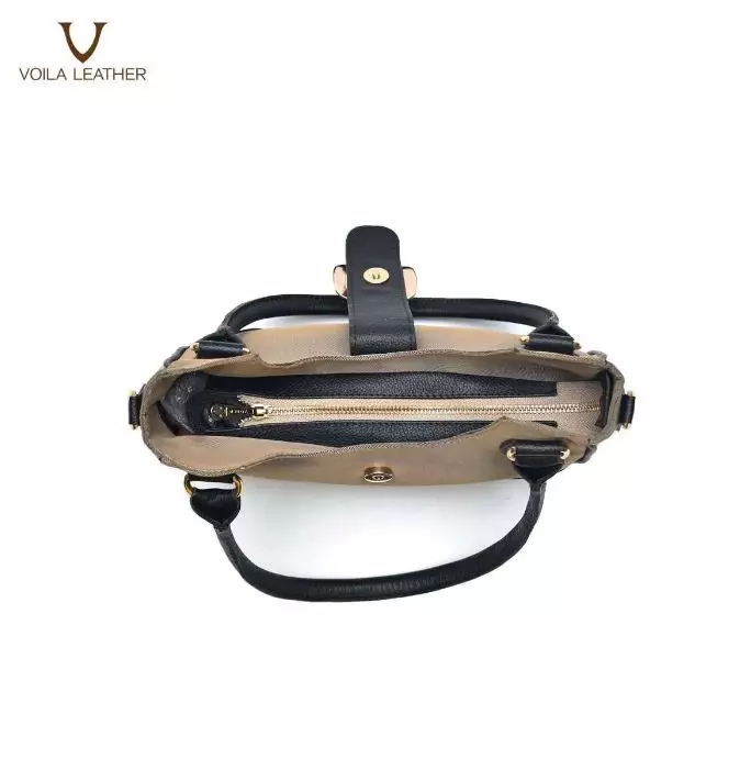 Medium Tote & Sling Nylon Kombinasi Kulit Asli Voila Fara Mocca