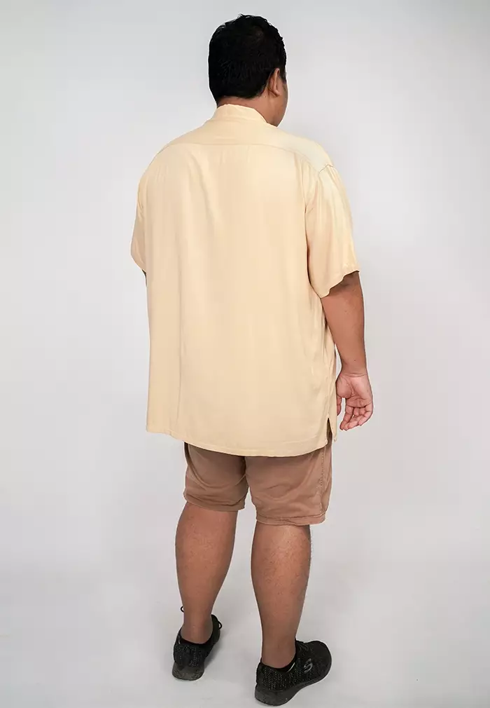 Ryusei Kemeja Pantai Rei Pocket Peach Yellow Plus Size