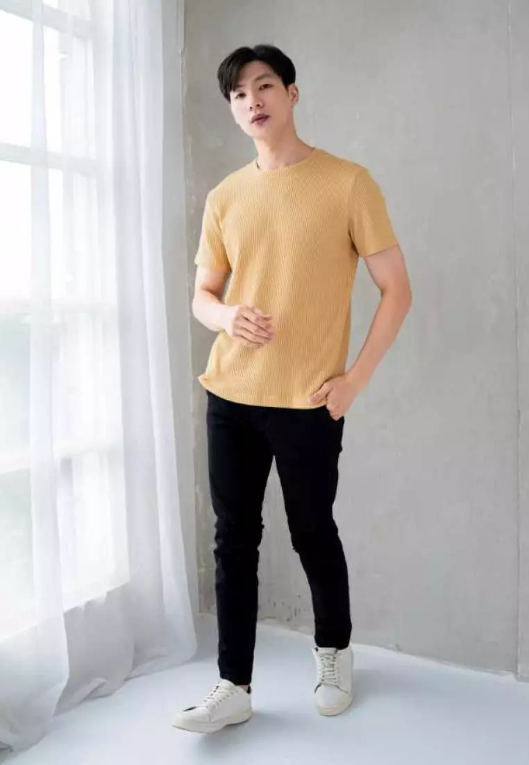 Kale Waffle Soft Yellow / Kaos Polos Tekstur Lengan Pendek Pria / Unisex
