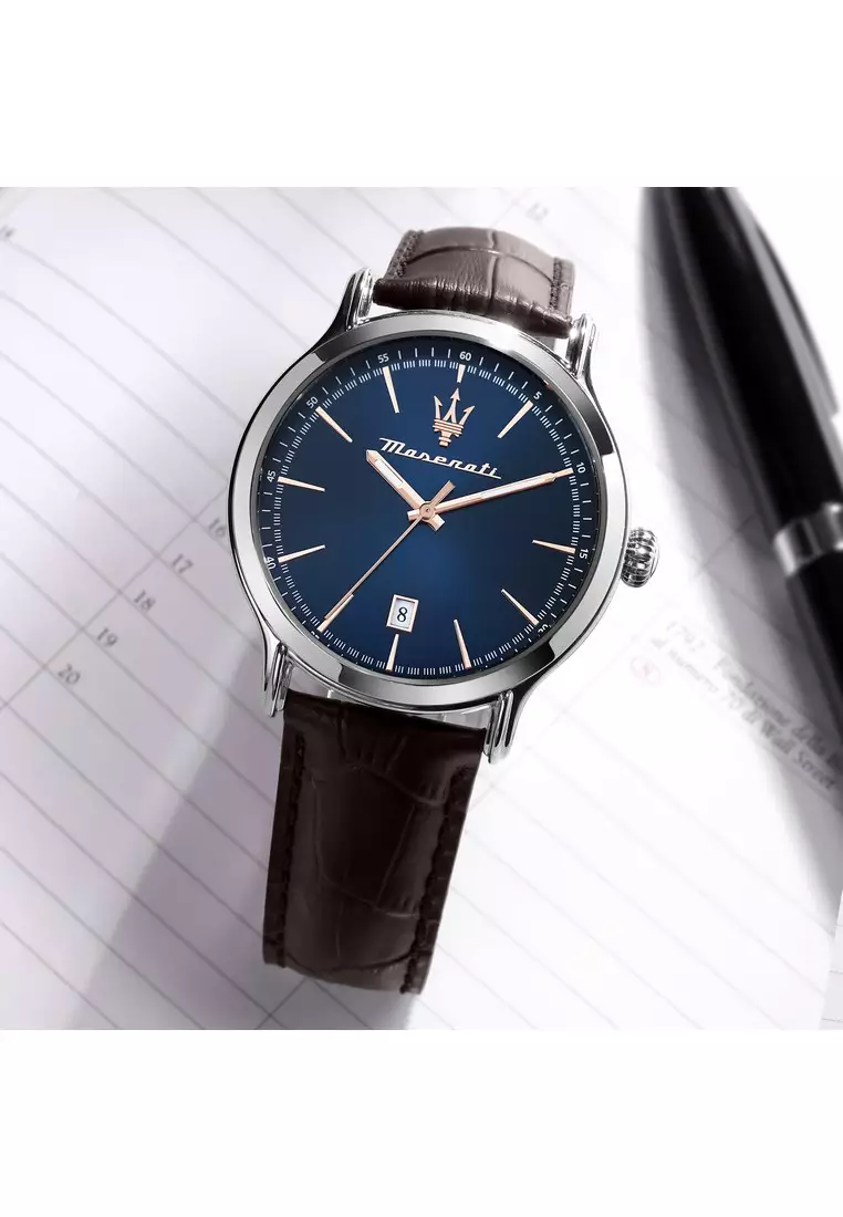 【2 Years Warranty】Maserati Epoca 42mm Blue Sunray Dial Men's Quartz Watch R8851118016 With Luminous Hands