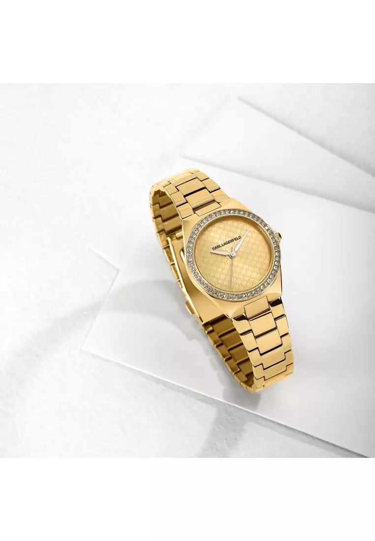 【2 Years Warranty】KARL LAGERFELD Hamburg Collection 30mm Women's Gold Quartz Watch R0553105507