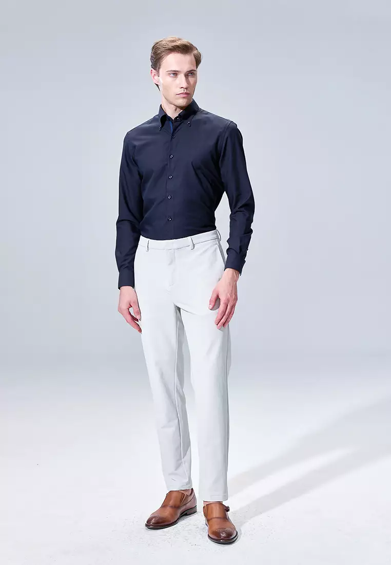 Light Grey-white High Strech Comfortable Slim-fit Trousers