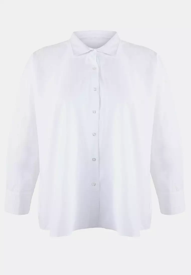 Trendyol Studio White Adjustable Oversized Asymmetric Cotton Poplin Shirt Tbbss26Ax00010