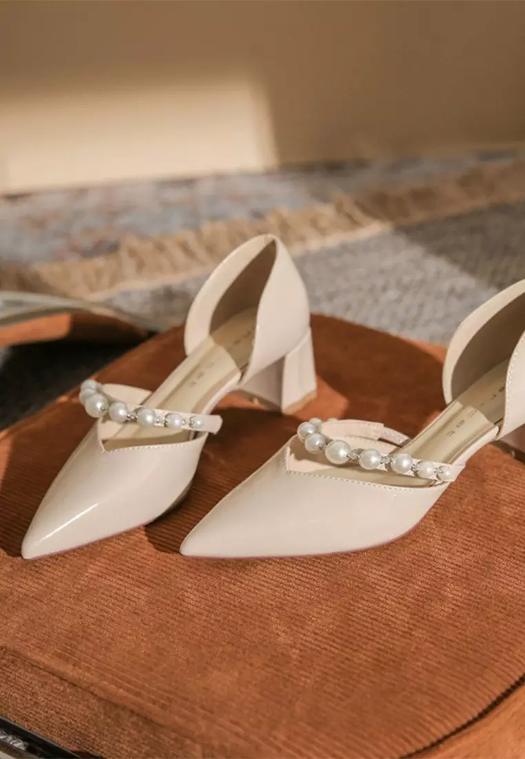 5CM Beaded Patent Leather Mid Heels IF55805