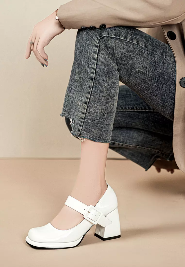7CM Buckle Strap Patent Leather Mary Jane Shoes TE876-1