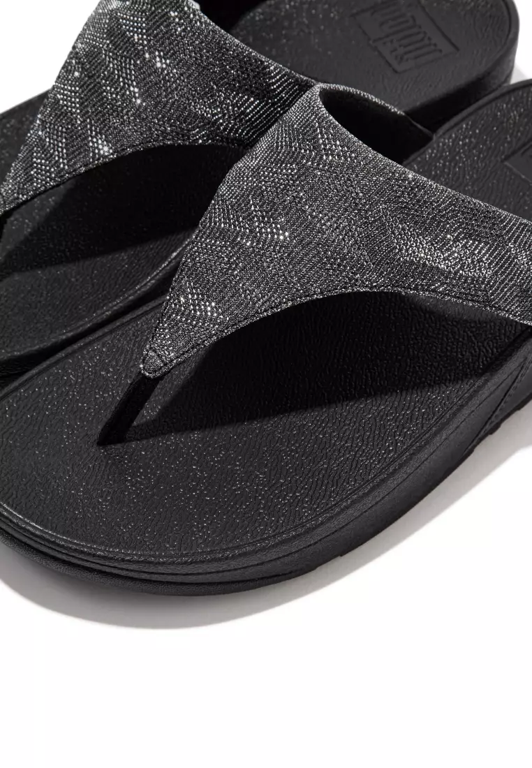 FitFlop LULU Women's Glitz Toe-Post Sandals - All Black (ET8-090)