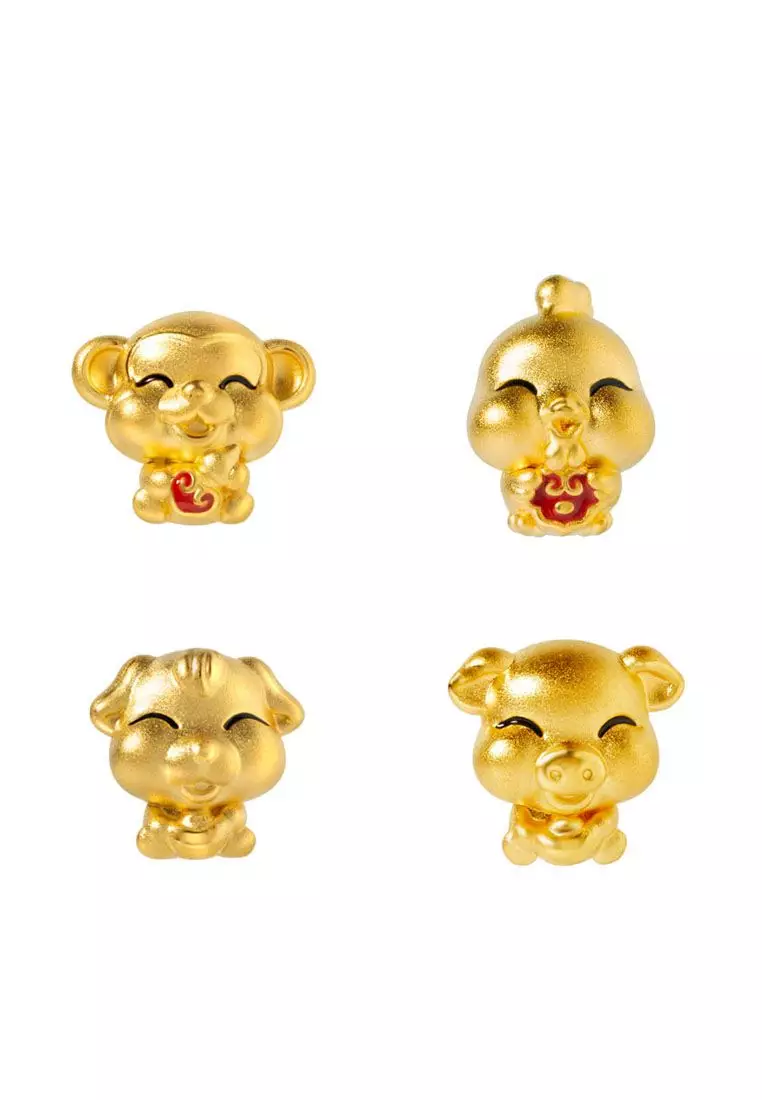 TOMEI [2026 Edition] Chubby Zodiac Charm with Red Rope Bracelet, Yellow Gold 999