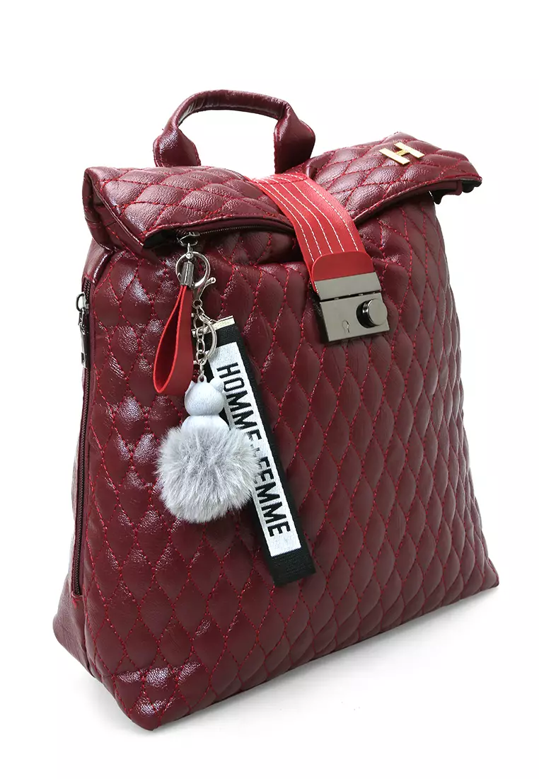 Afra Tas Ransel Wanita Large Compartment Backpack with Key Chain Material Leather ORIGINAL - Red