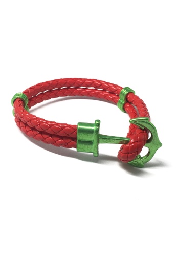 Splice Cufflinks red Grapple Series Red PU Leather Green Anchor Bracelet SP744AC35XGESG_1