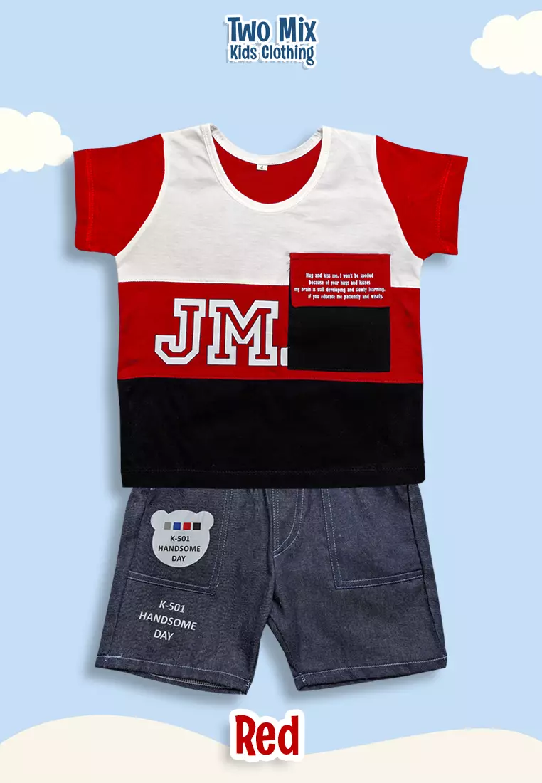Two Mix - Baju Setelan Anak Laki Cowok Lebaran 1-8 Tahun 4330A Red