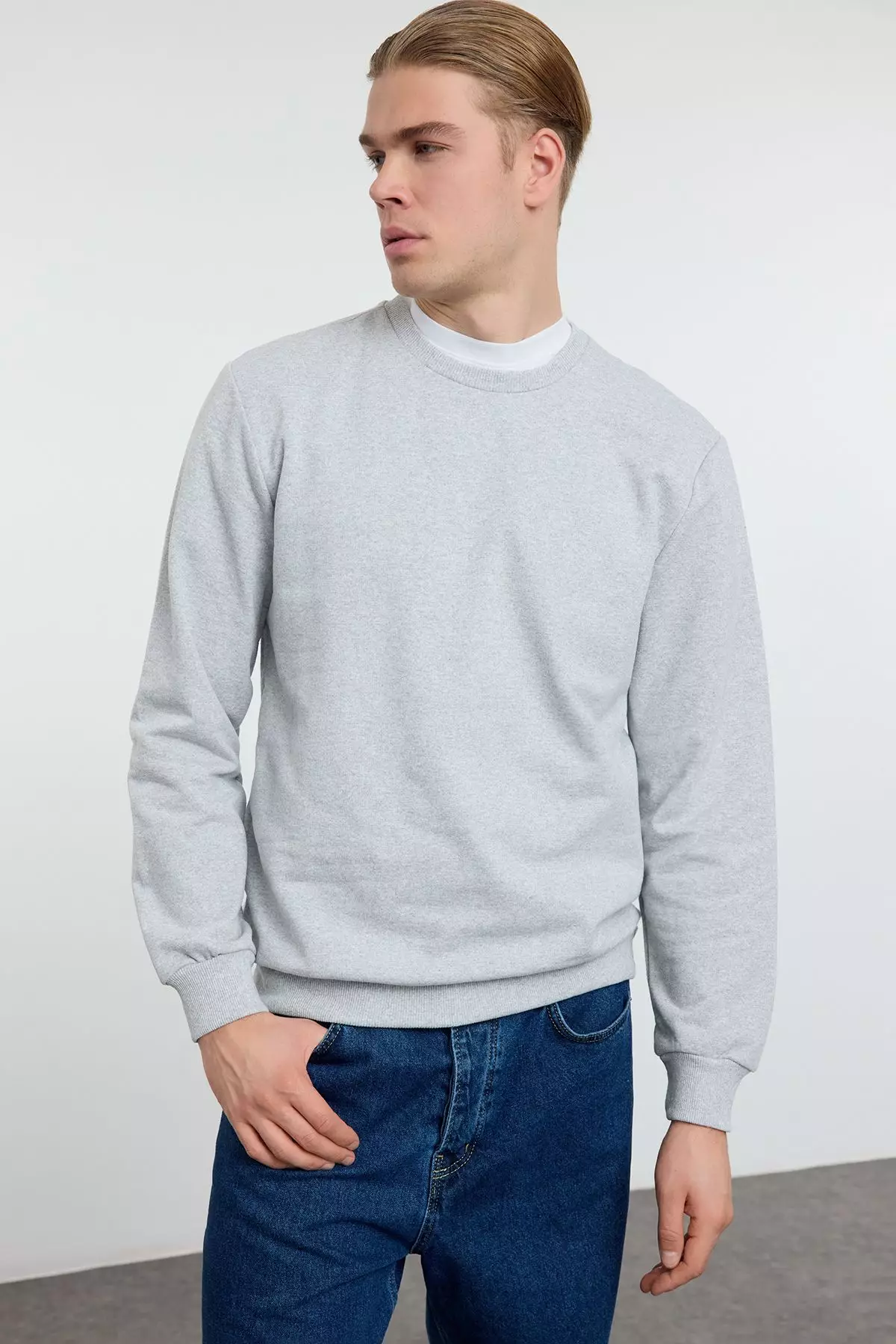 Gray Melange Regular/Normal Cut Basic Sweatshirt TMNAW21SW1208