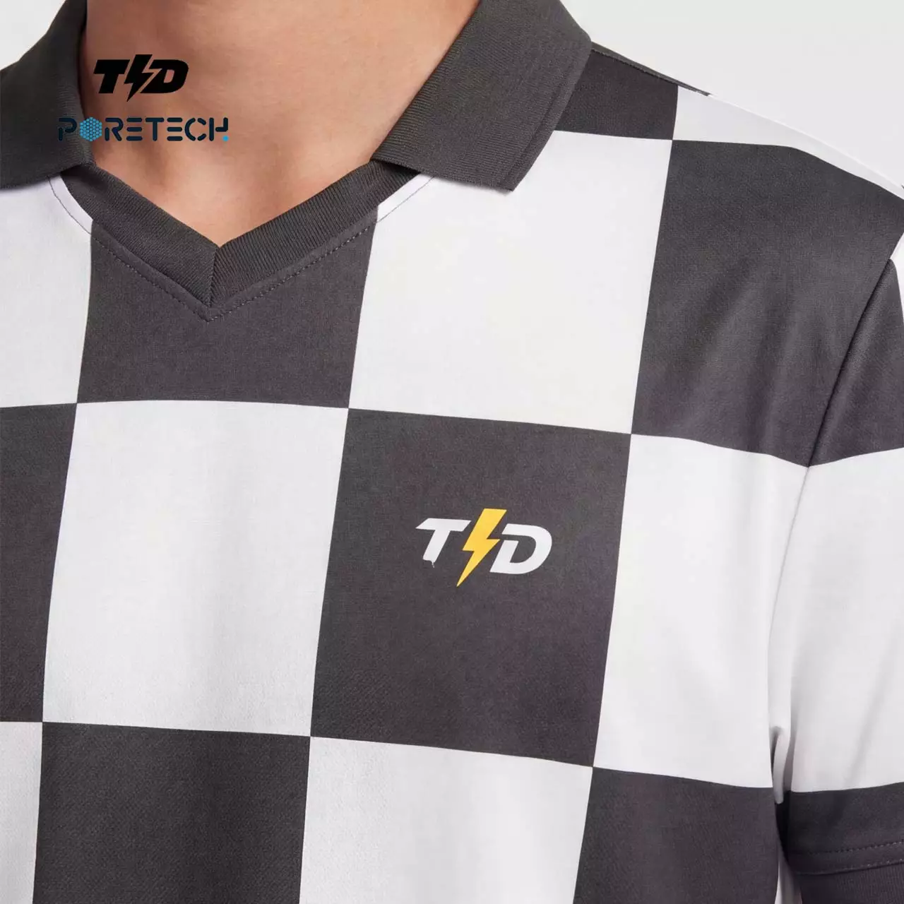 TDACTIVE Jersey Padel Pria Kaos Polo Olahraga Pria PoreTech Adem Seperti Katun Cepat Kering Padel Tenis Badminton - Checkerboard Abu MSB78