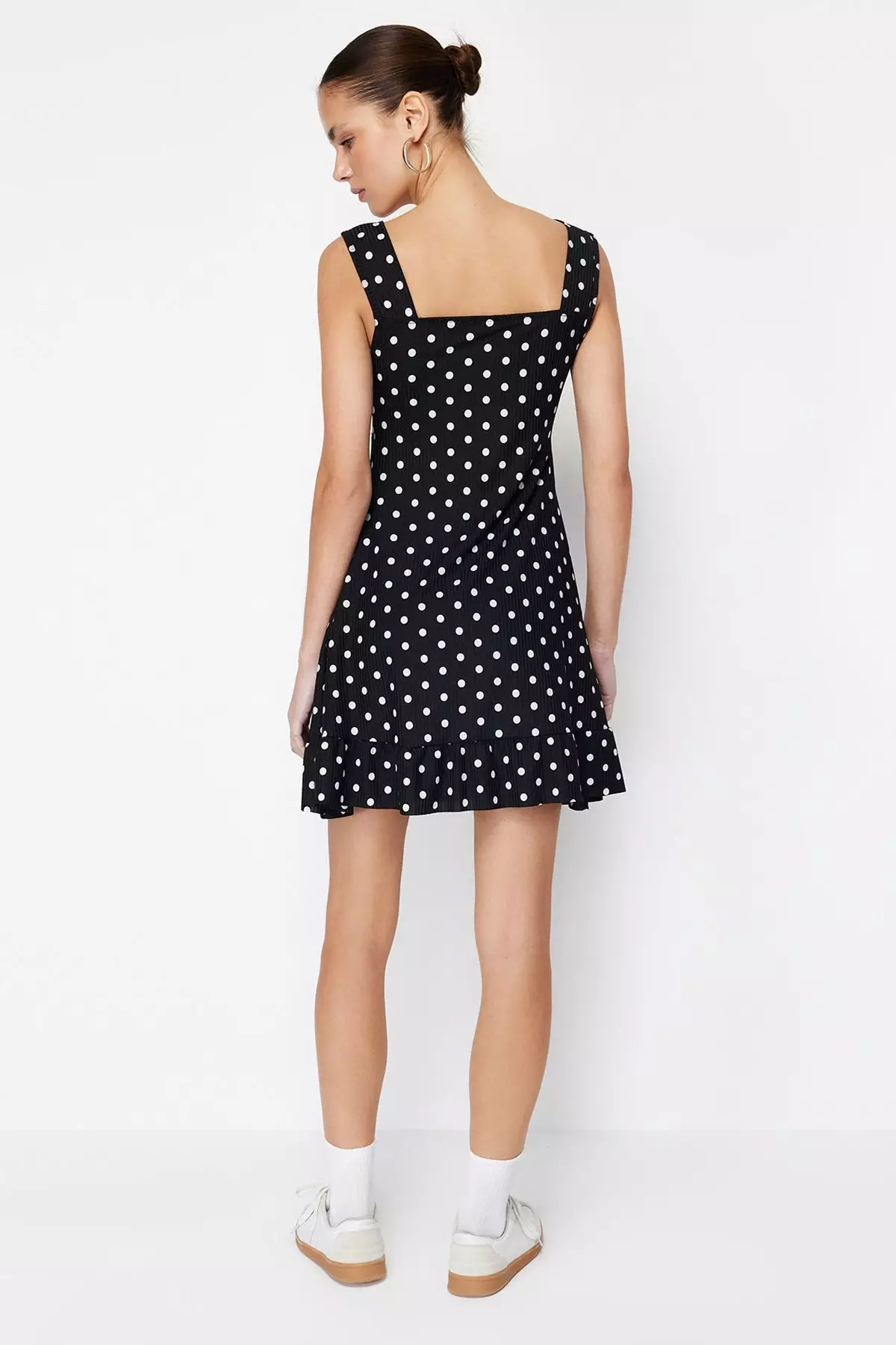 Black*001 Square Neck Flounce A-Line Mini Knitted Mini Dress TWOSS23EL00348