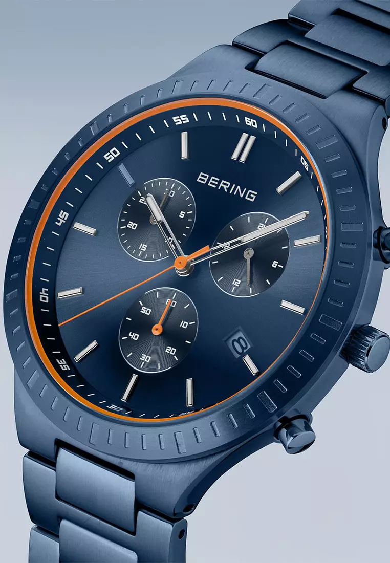 Men's Blue Titanium Strap with Titanium Links and Blue Dial Quartz Watch -  11743-797