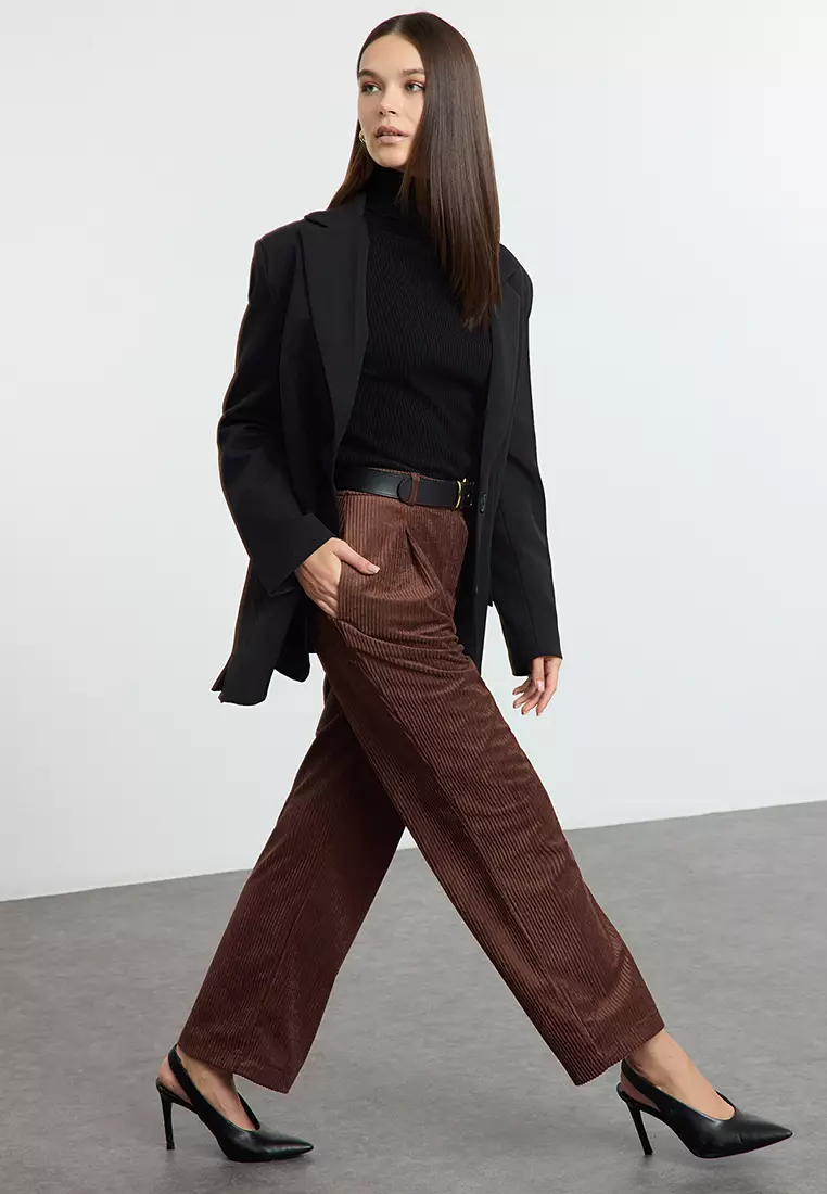 Brown Velvet Carrot Trousers