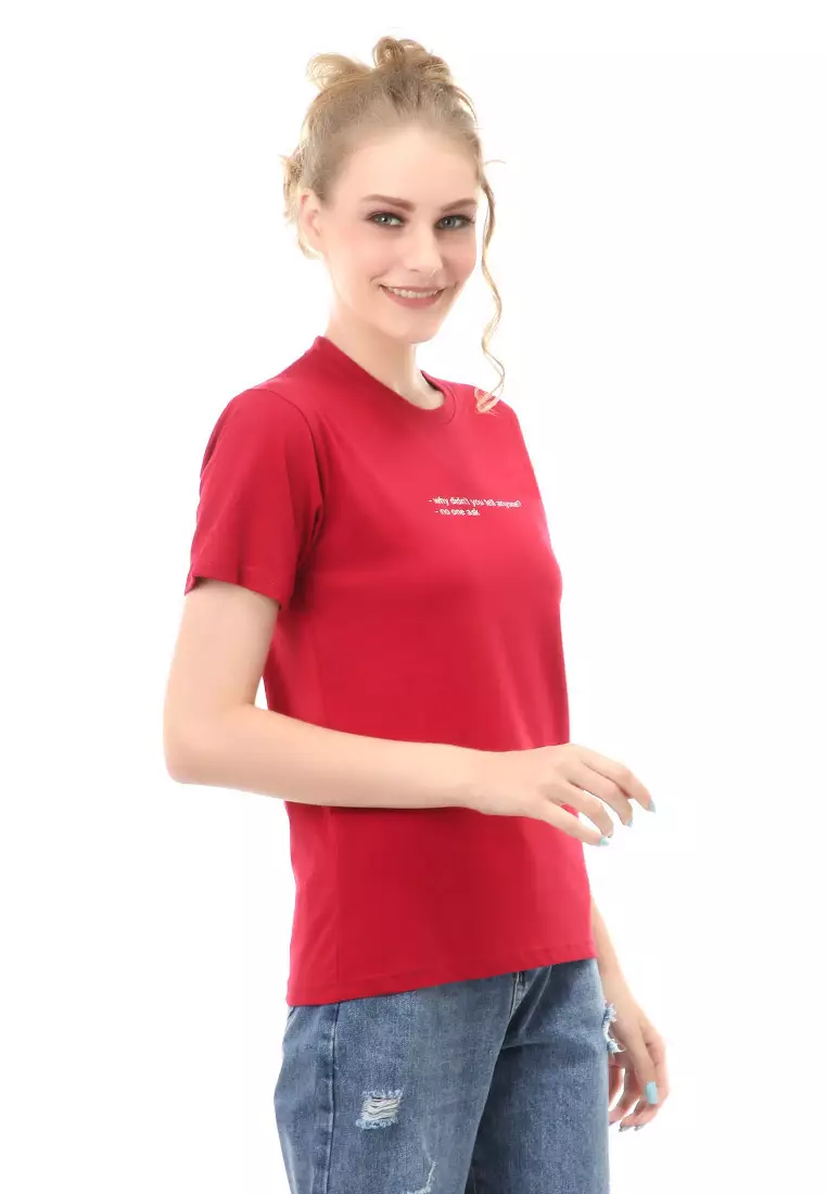 Genevie Kaos Kasual Wanita Why Didn't You Tell Anyone Material Cotton Combed ORIGINAL - Maroon