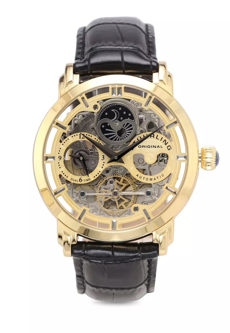 Stuhrling original black alligator leather watch best sale