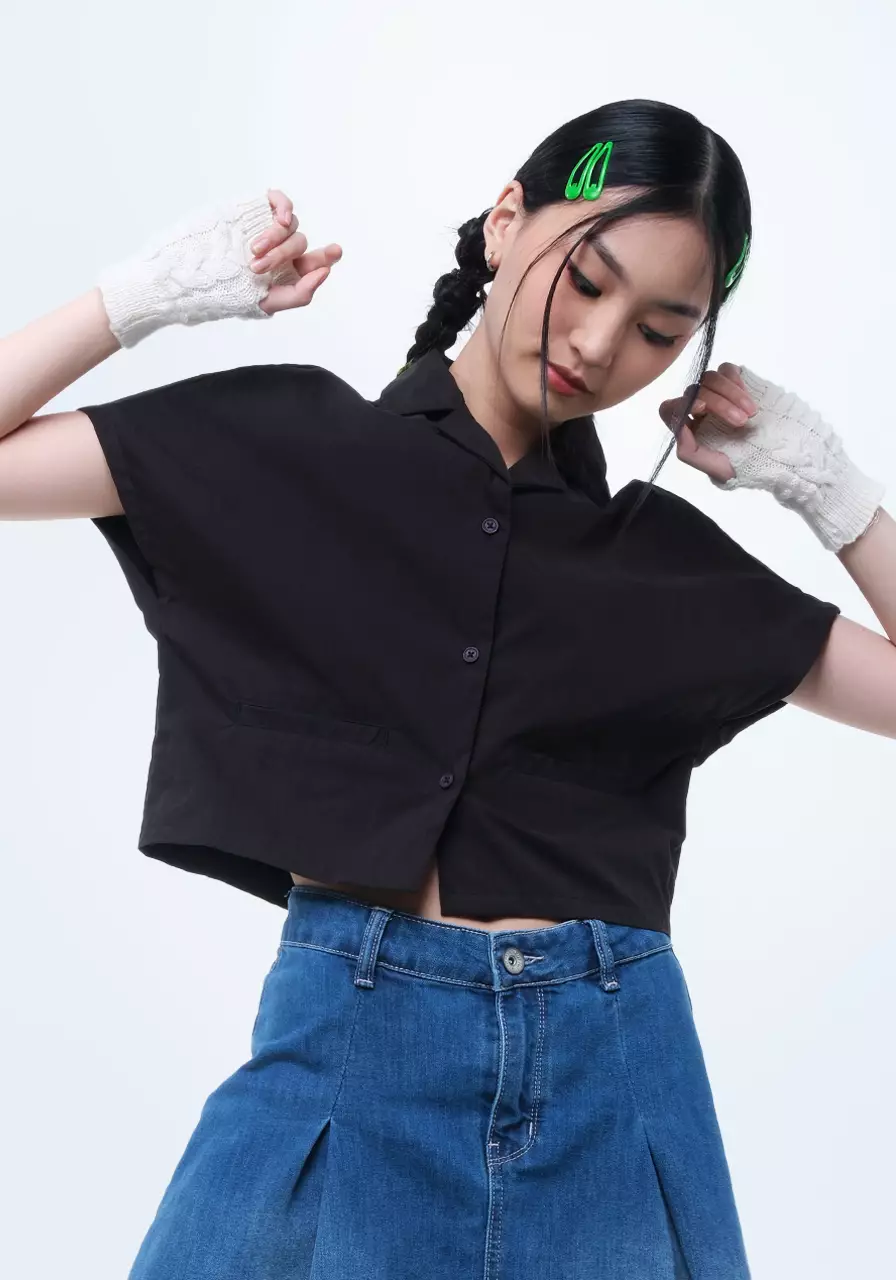 Kemeja Crop Wanita Kazura Black