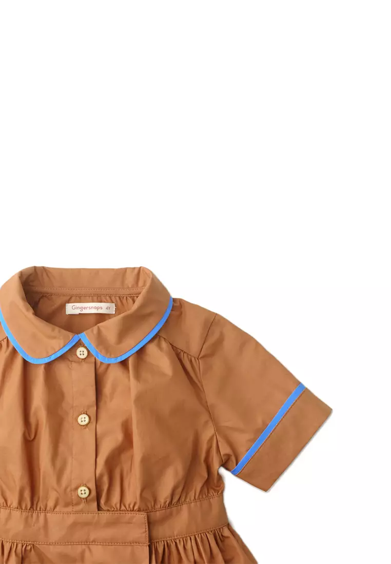 Girls Peter Pan Collared Dress With Contrast Piping