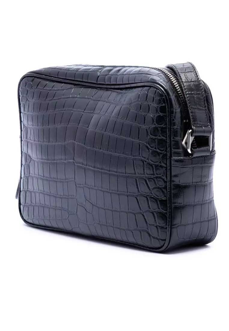 Pre-Loved Saint Laurent Crocodile Embossed Leather Camp Camera Bag