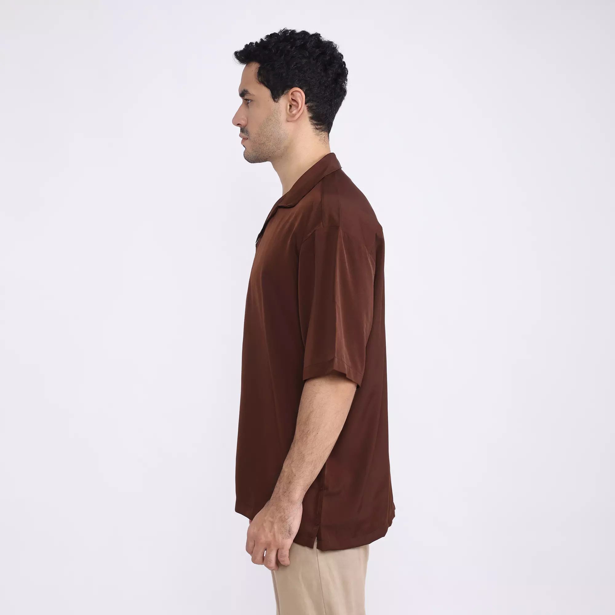 FACILITY Kemeja Bowling Oversize Shirt - Dark Brown