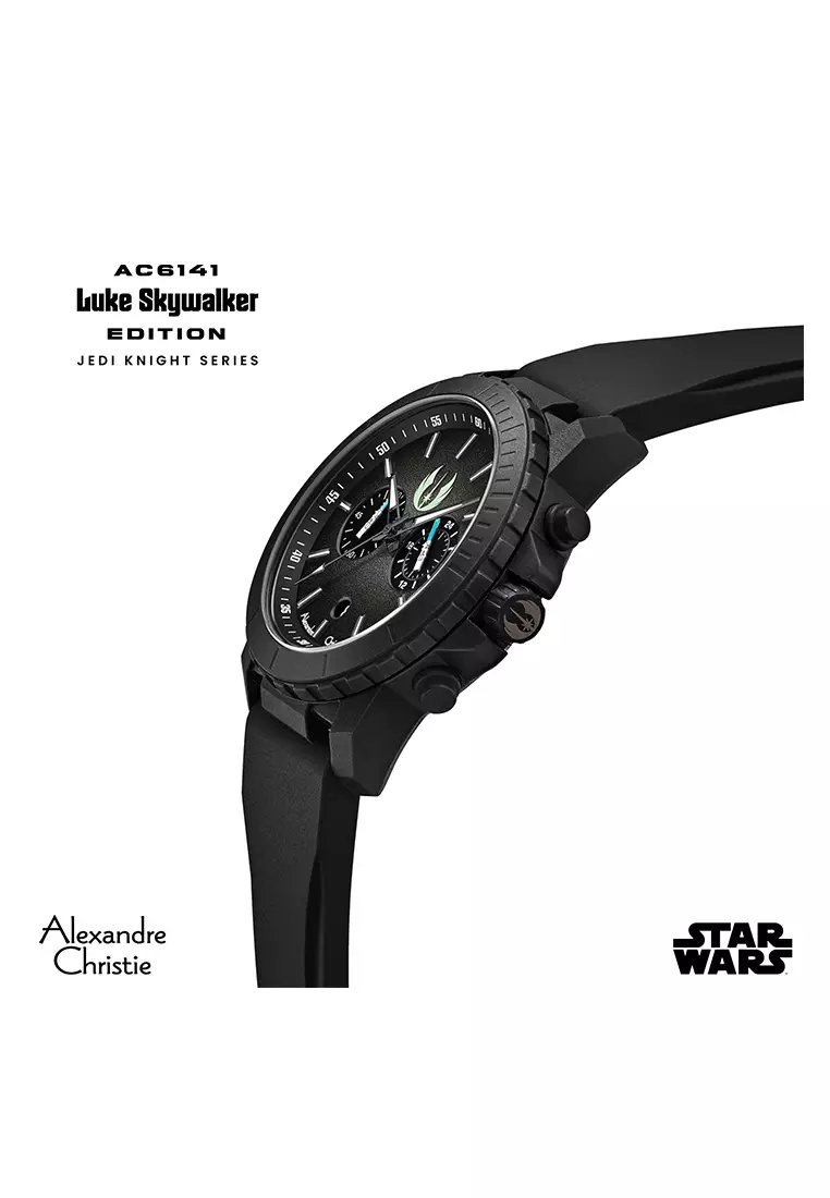 Alexandre Christie Star Wars Luke Skywalker Black Limited Edition Gift Set Chronograph Men Black Dial Stainless Steel Case Black Rubber 43 mm - AC6141MCRLS2